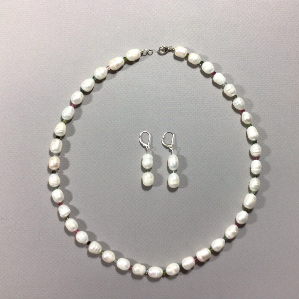 Tourmaline and Baroque Pearl Necklace and Earring Set